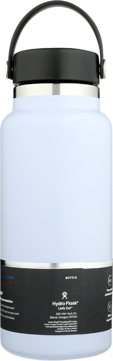 Hydro Flask 32 oz. Water Bottle - Stainless Steel, Reusable, Vacuum Insulated- Wide Mouth with Leak Proof Flex Cap
