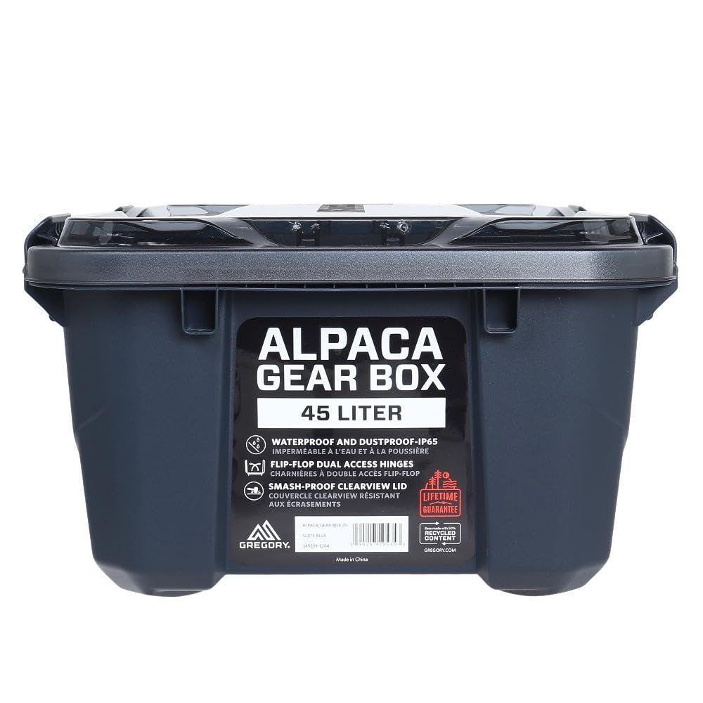 Gregory Alpaca 25L Waterproof Gear Organization/Camping Gear Box with Transparent Removable Lid, Slate Blue
