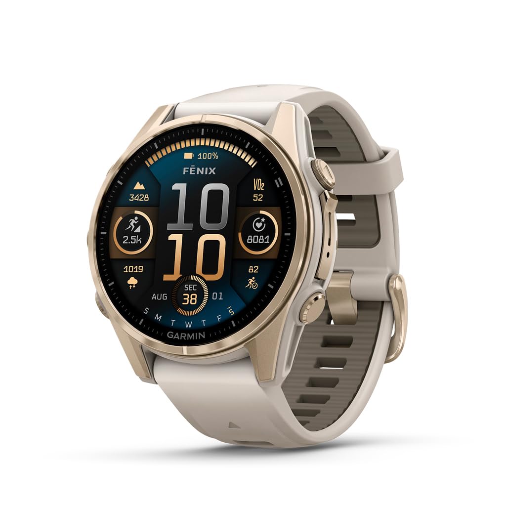 Garmin fēnix® 8 – 47 mm,Solar,Sapphire,Premium Multisport GPS Smartwatch, Long-Lasting Battery Life,Dive-Rated, Built-in LED Flashlight, Carbon Gray DLC Titanium Bezel Black/Pebble Gray Silicone Band