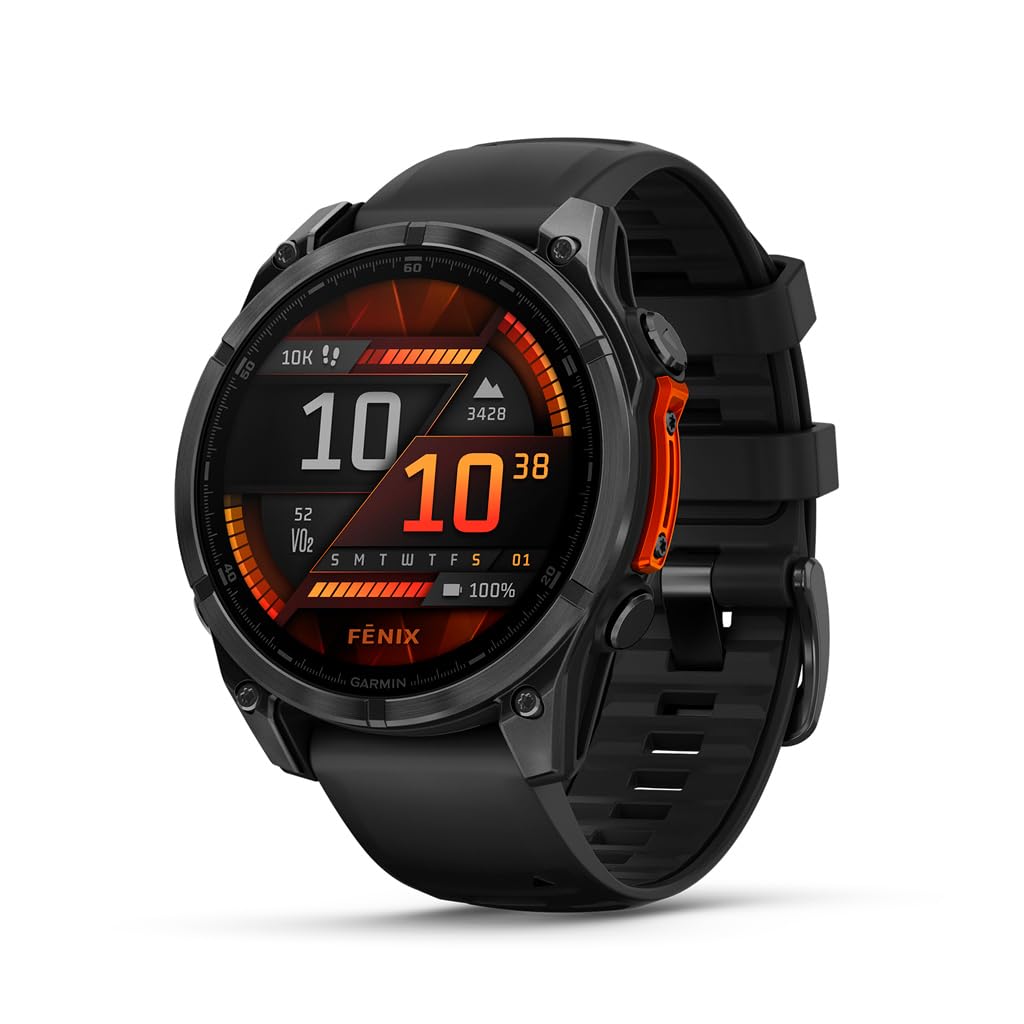 Garmin fēnix® 8 – 47 mm,Solar,Sapphire,Premium Multisport GPS Smartwatch, Long-Lasting Battery Life,Dive-Rated, Built-in LED Flashlight, Carbon Gray DLC Titanium Bezel Black/Pebble Gray Silicone Band