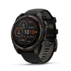 Garmin fēnix® 8 – 47 mm,Solar,Sapphire,Premium Multisport GPS Smartwatch, Long-Lasting Battery Life,Dive-Rated, Built-in LED Flashlight, Carbon Gray DLC Titanium Bezel Black/Pebble Gray Silicone Band