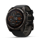 Garmin fēnix® 8 – 47 mm,Solar,Sapphire,Premium Multisport GPS Smartwatch, Long-Lasting Battery Life,Dive-Rated, Built-in LED Flashlight, Carbon Gray DLC Titanium Bezel Black/Pebble Gray Silicone Band