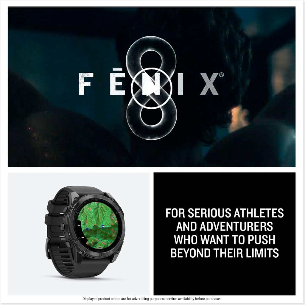 Garmin fēnix® 8 – 47 mm,Solar,Sapphire,Premium Multisport GPS Smartwatch, Long-Lasting Battery Life,Dive-Rated, Built-in LED Flashlight, Carbon Gray DLC Titanium Bezel Black/Pebble Gray Silicone Band
