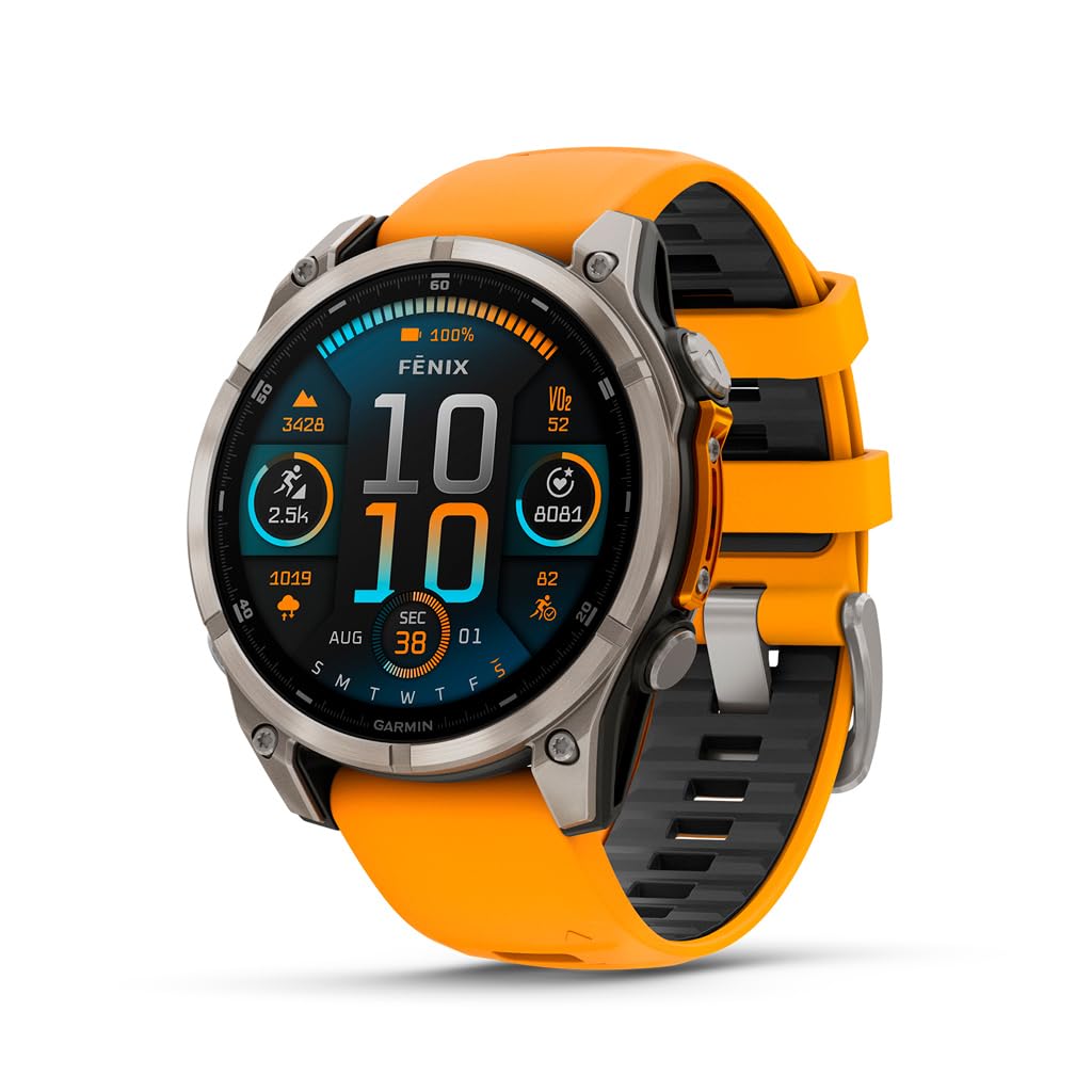 Garmin fēnix® 8 – 47 mm,Solar,Sapphire,Premium Multisport GPS Smartwatch, Long-Lasting Battery Life,Dive-Rated, Built-in LED Flashlight, Carbon Gray DLC Titanium Bezel Black/Pebble Gray Silicone Band