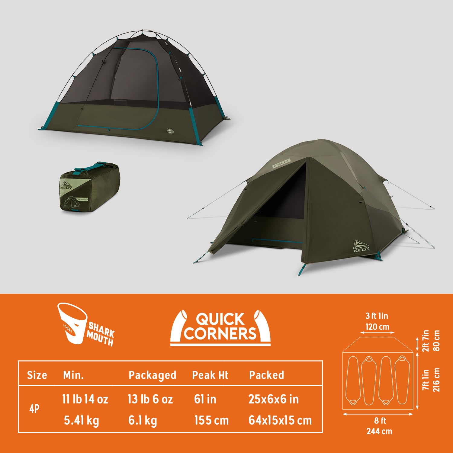 Kelty Daydreamer 4P + 6P Camping Tent, Blackout Fabric, Interior Light Diffusing Gear Loft, Standing Height, PFAS Free