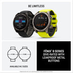 Garmin fēnix® 8 – 47 mm,Solar,Sapphire,Premium Multisport GPS Smartwatch, Long-Lasting Battery Life,Dive-Rated, Built-in LED Flashlight, Carbon Gray DLC Titanium Bezel Black/Pebble Gray Silicone Band