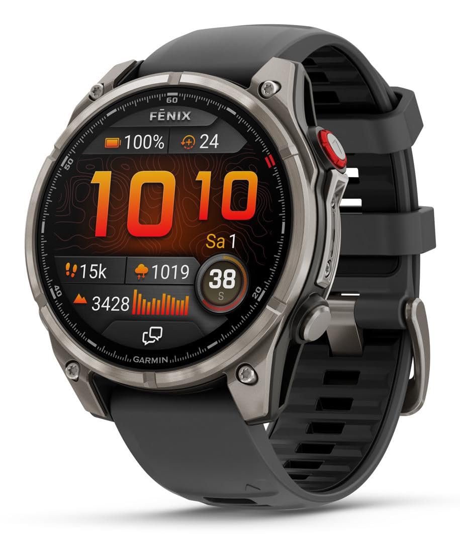 Garmin fēnix® 8 – 47 mm,Solar,Sapphire,Premium Multisport GPS Smartwatch, Long-Lasting Battery Life,Dive-Rated, Built-in LED Flashlight, Carbon Gray DLC Titanium Bezel Black/Pebble Gray Silicone Band