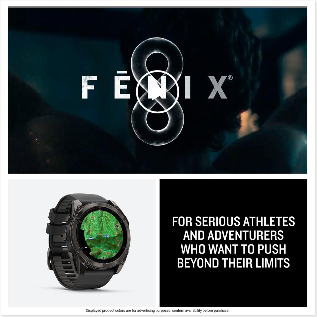 Garmin fēnix® 8 – 47 mm,Solar,Sapphire,Premium Multisport GPS Smartwatch, Long-Lasting Battery Life,Dive-Rated, Built-in LED Flashlight, Carbon Gray DLC Titanium Bezel Black/Pebble Gray Silicone Band