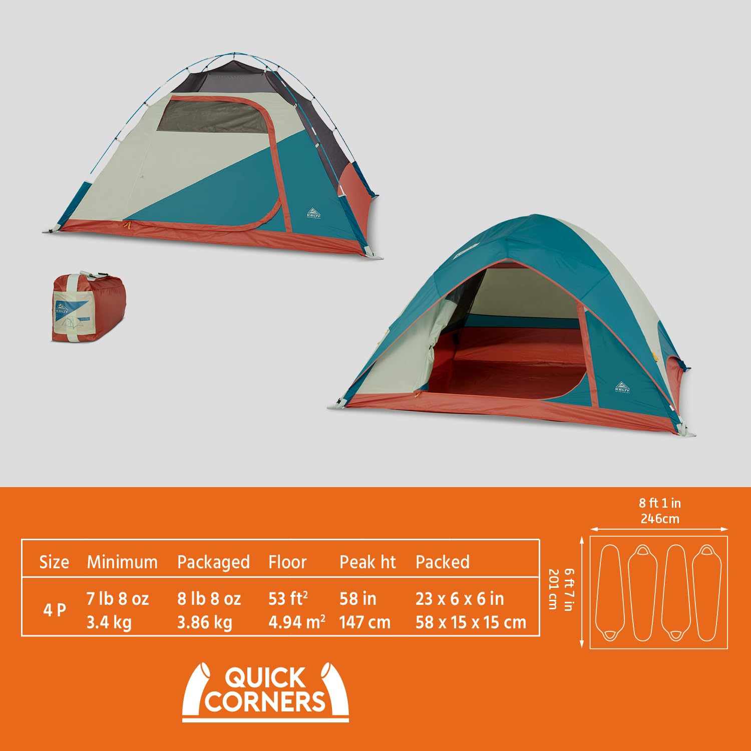 Kelty Discovery Basecamp Backpacking Tent, Camping Backpacking Shelter, Large Capacity, Fast Setup and Easy Tear Down, Stuff Sack Included