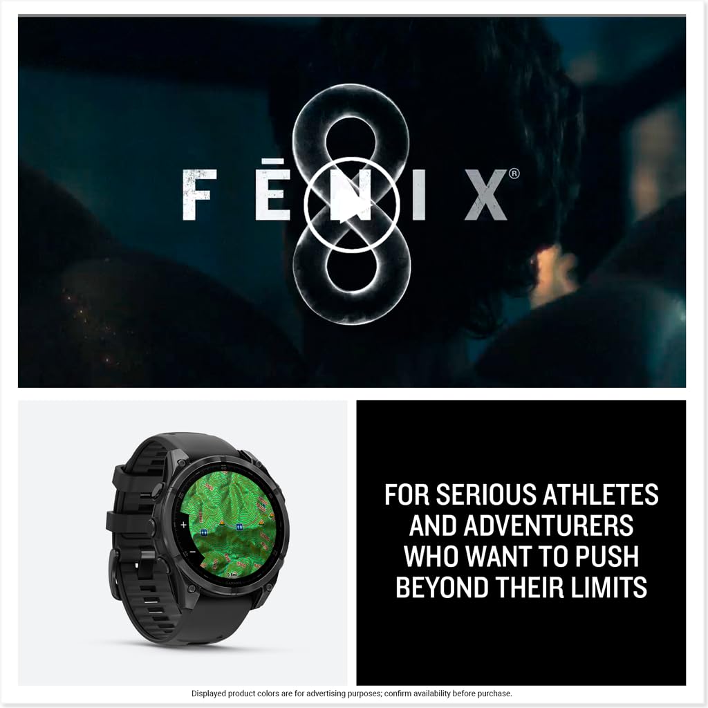 Garmin fēnix® 8 – 47 mm,Solar,Sapphire,Premium Multisport GPS Smartwatch, Long-Lasting Battery Life,Dive-Rated, Built-in LED Flashlight, Carbon Gray DLC Titanium Bezel Black/Pebble Gray Silicone Band