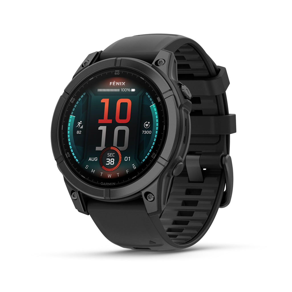 Garmin fēnix® 8 – 47 mm,Solar,Sapphire,Premium Multisport GPS Smartwatch, Long-Lasting Battery Life,Dive-Rated, Built-in LED Flashlight, Carbon Gray DLC Titanium Bezel Black/Pebble Gray Silicone Band