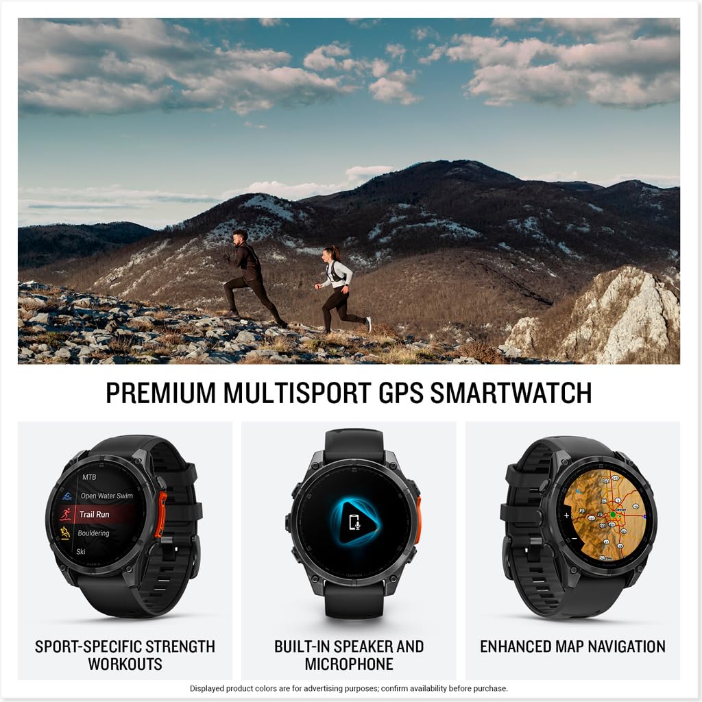 Garmin fēnix® 8 – 47 mm,Solar,Sapphire,Premium Multisport GPS Smartwatch, Long-Lasting Battery Life,Dive-Rated, Built-in LED Flashlight, Carbon Gray DLC Titanium Bezel Black/Pebble Gray Silicone Band