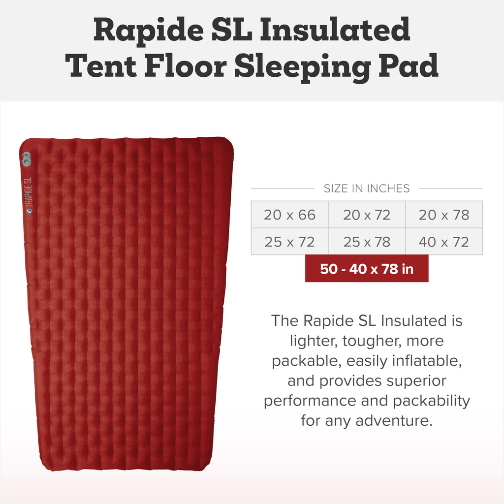 Big Agnes Rapide SL - Insulated Sleeping Pad, Ultralight, All Season Compact Backpacking and Hiking, Pumphouse Sack Included, Orange, 20x72 Regular
