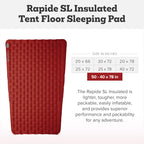 Big Agnes Rapide SL - Insulated Sleeping Pad, Ultralight, All Season Compact Backpacking and Hiking, Pumphouse Sack Included, Orange, 20x72 Regular