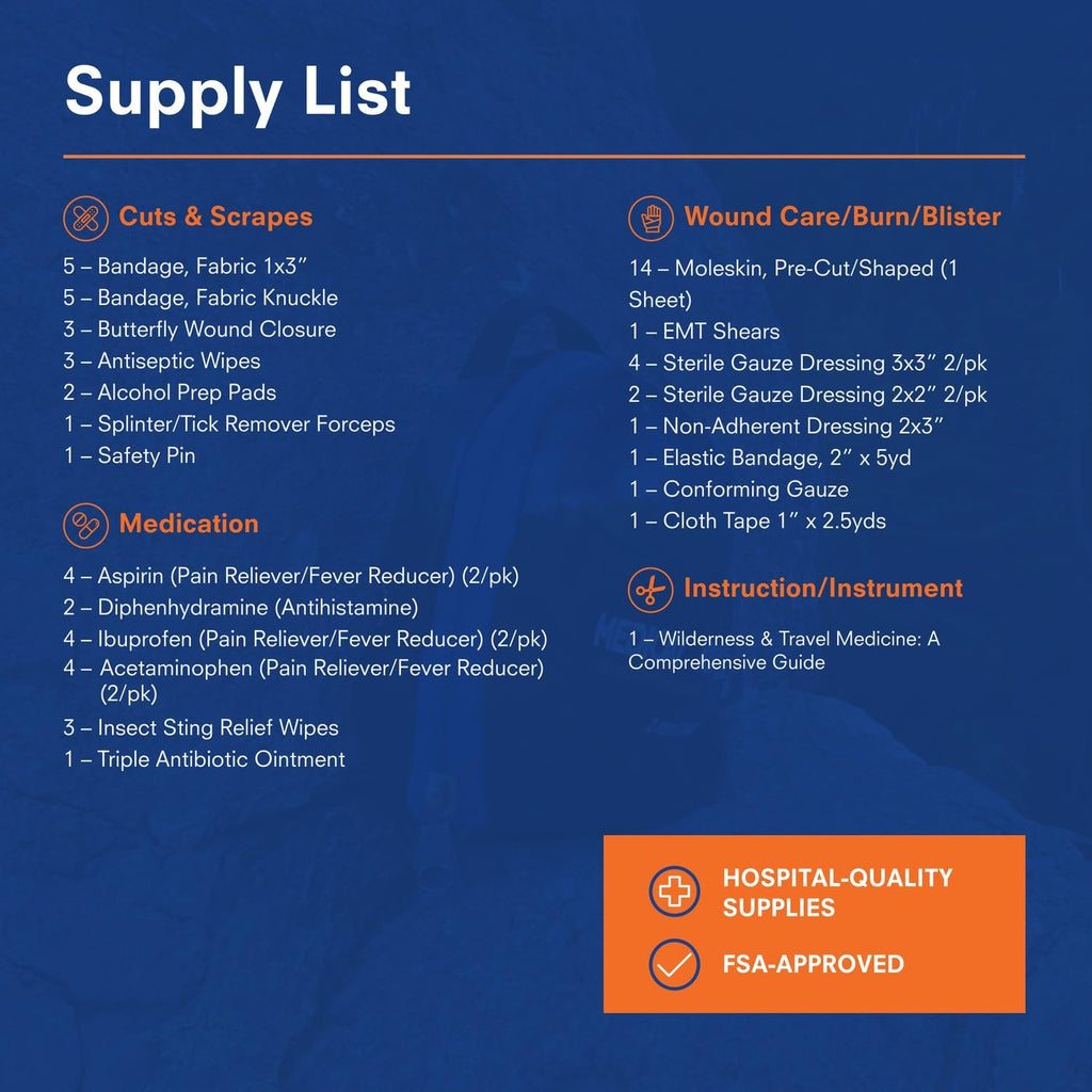 Adventure Medical Kits Mountain Series Medical Kit - Hiker - Emergency Medical First Aid Kit - For 2 People for 2 Days - Comes with a Trauma Pad, Medicine, Guide Book & More