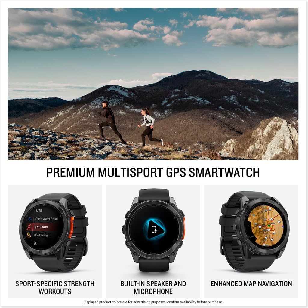 Garmin fēnix® 8 – 47 mm,Solar,Sapphire,Premium Multisport GPS Smartwatch, Long-Lasting Battery Life,Dive-Rated, Built-in LED Flashlight, Carbon Gray DLC Titanium Bezel Black/Pebble Gray Silicone Band