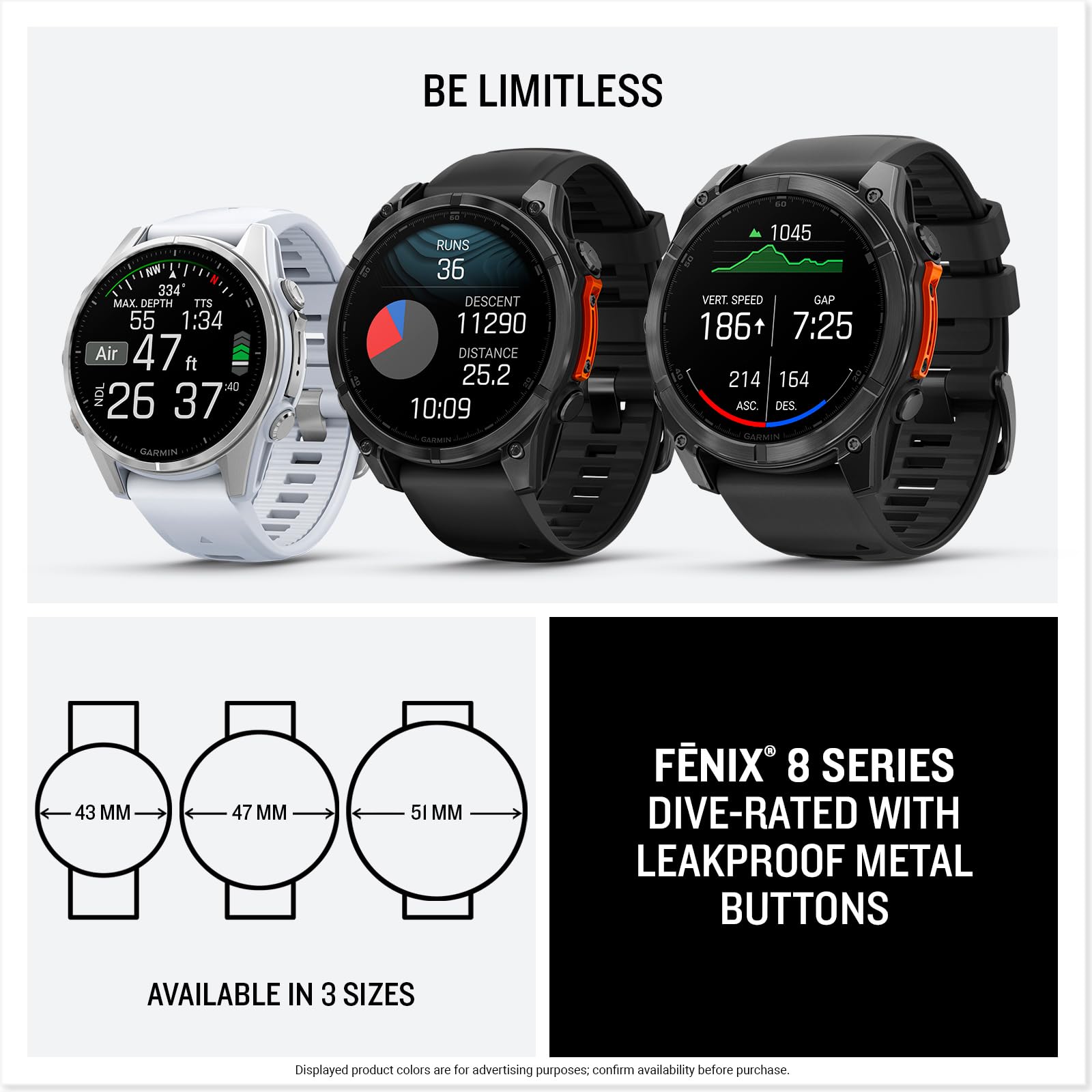 Garmin fēnix® 8 – 47 mm,Solar,Sapphire,Premium Multisport GPS Smartwatch, Long-Lasting Battery Life,Dive-Rated, Built-in LED Flashlight, Carbon Gray DLC Titanium Bezel Black/Pebble Gray Silicone Band
