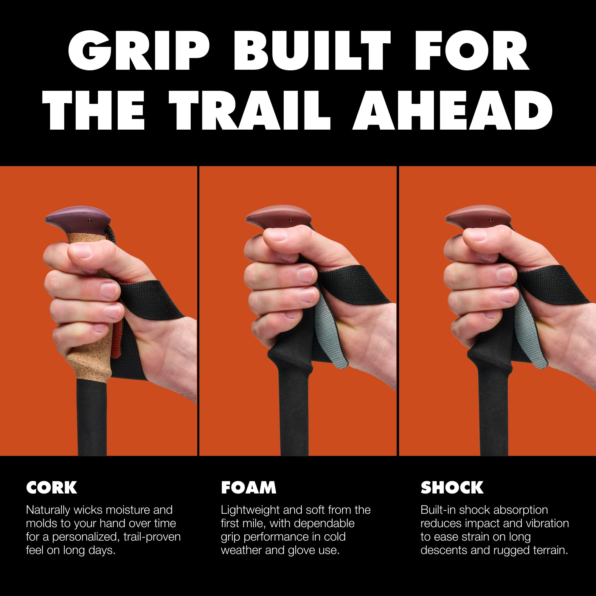 BLACK DIAMOND Trail Trekking Poles (Pair) | Lightweight Aluminum Hiking Poles | Natural, Cork, or Foam Grips | FlickLock Adjustable Shafts for All-Season Stability