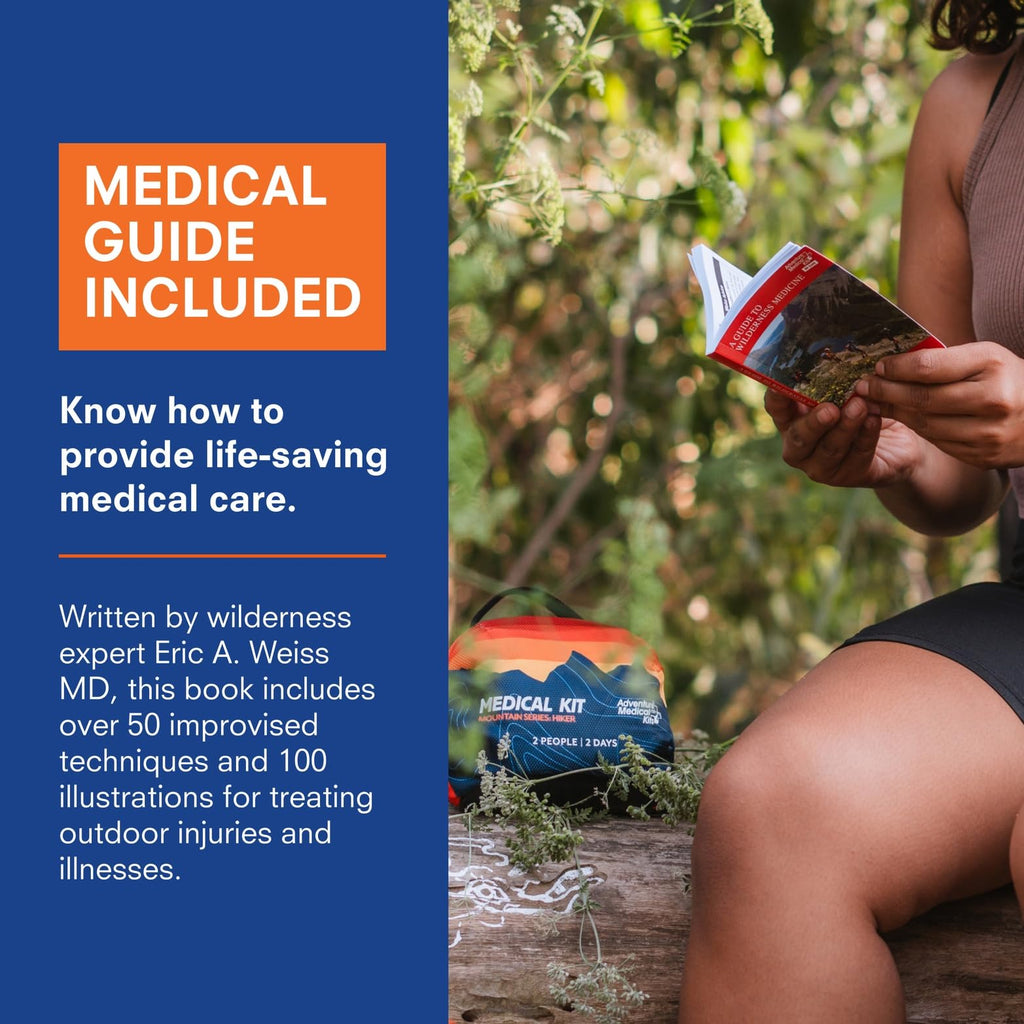 Adventure Medical Kits Mountain Series Medical Kit - Hiker - Emergency Medical First Aid Kit - For 2 People for 2 Days - Comes with a Trauma Pad, Medicine, Guide Book & More