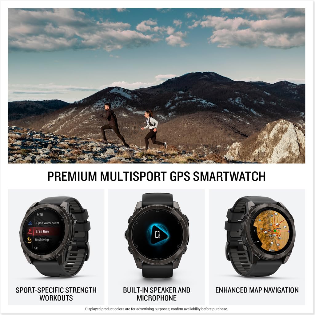 Garmin fēnix® 8 – 47 mm,Solar,Sapphire,Premium Multisport GPS Smartwatch, Long-Lasting Battery Life,Dive-Rated, Built-in LED Flashlight, Carbon Gray DLC Titanium Bezel Black/Pebble Gray Silicone Band