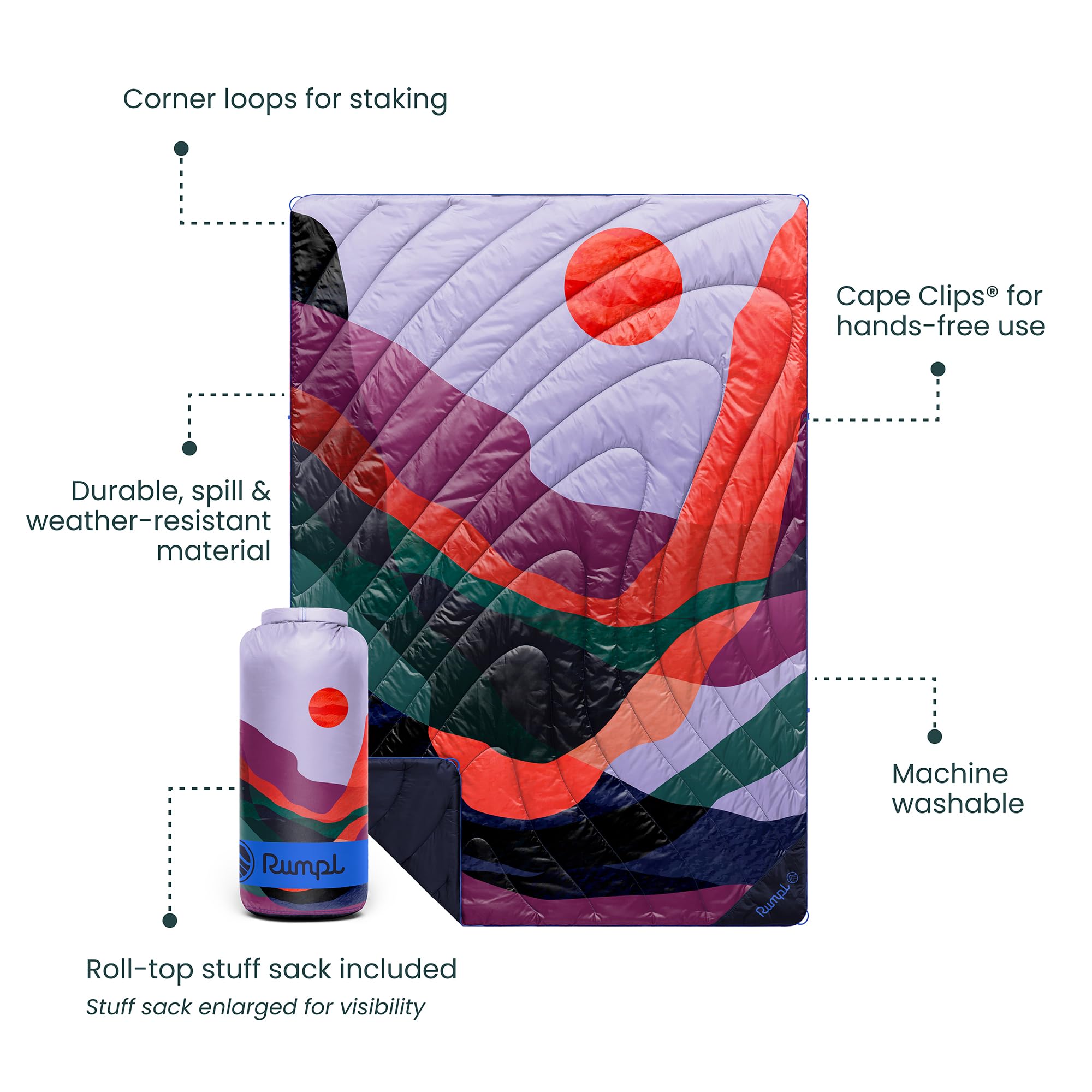 Rumpl Original Puffy 1-Person Blanket for Camping and Outdoors, Alpenglow