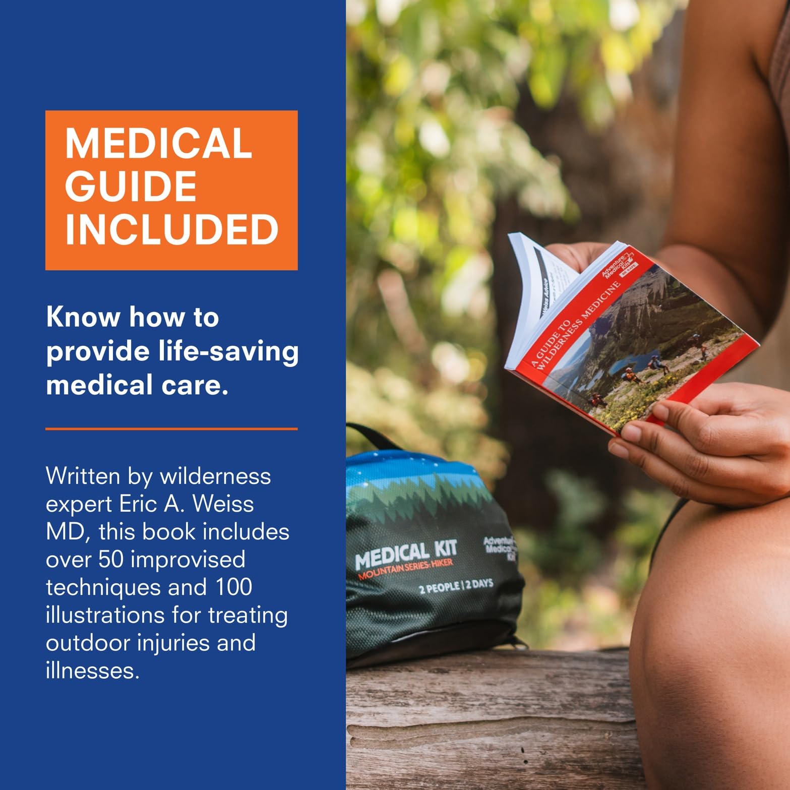 Adventure Medical Kits Mountain Series Medical Kit - Hiker - Emergency Medical First Aid Kit - For 2 People for 2 Days - Comes with a Trauma Pad, Medicine, Guide Book & More