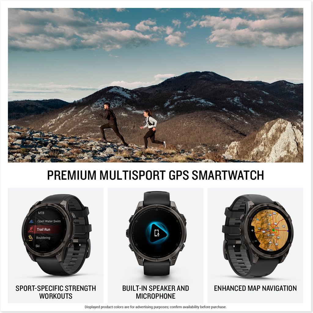 Garmin fēnix® 8 – 47 mm,Solar,Sapphire,Premium Multisport GPS Smartwatch, Long-Lasting Battery Life,Dive-Rated, Built-in LED Flashlight, Carbon Gray DLC Titanium Bezel Black/Pebble Gray Silicone Band