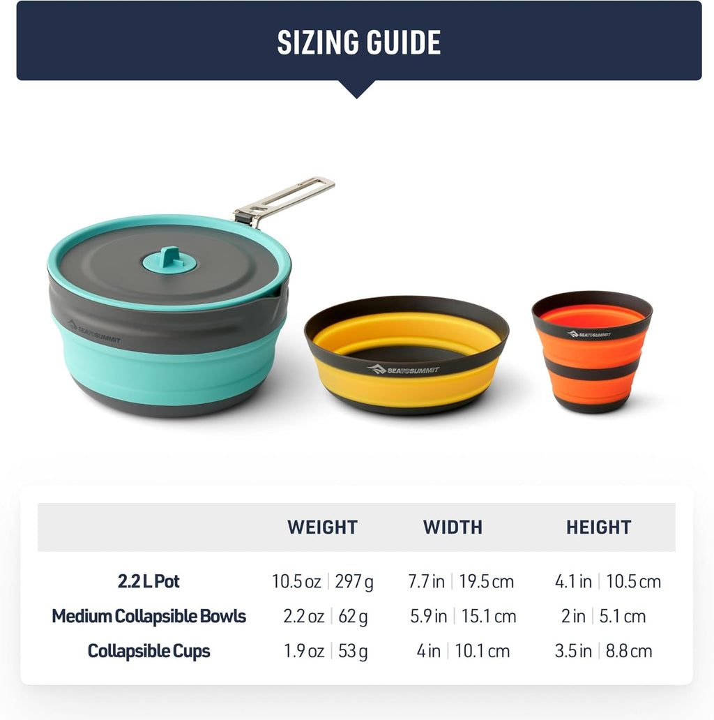 Sea to Summit Frontier Ultralight Collapsible One Pot Cook Set, 2-Person (1 Pot, 2 Bowls, 2 Cups)