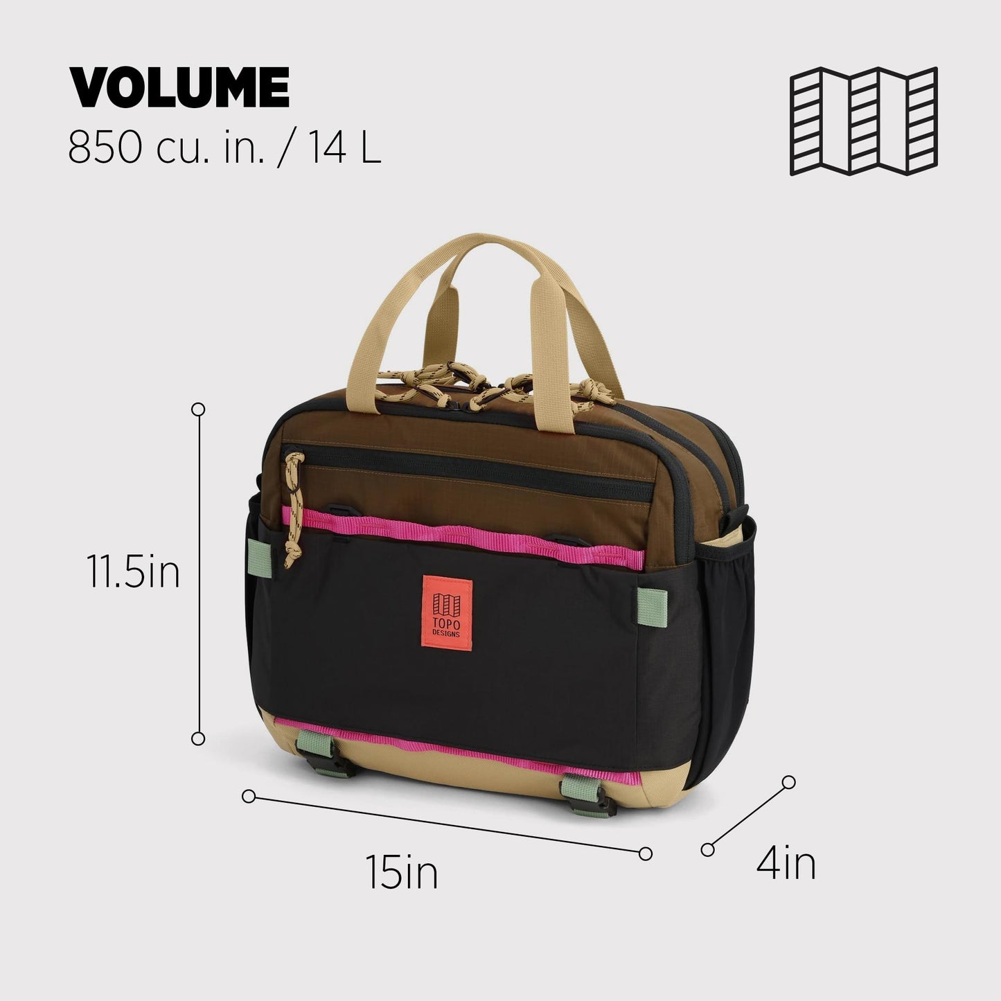 Topo Designs Mountain Cross Bag, Functional + Flexible Over Shoulder, Commuter Briefcase, Exterior Bottle Holders, Fair Trade