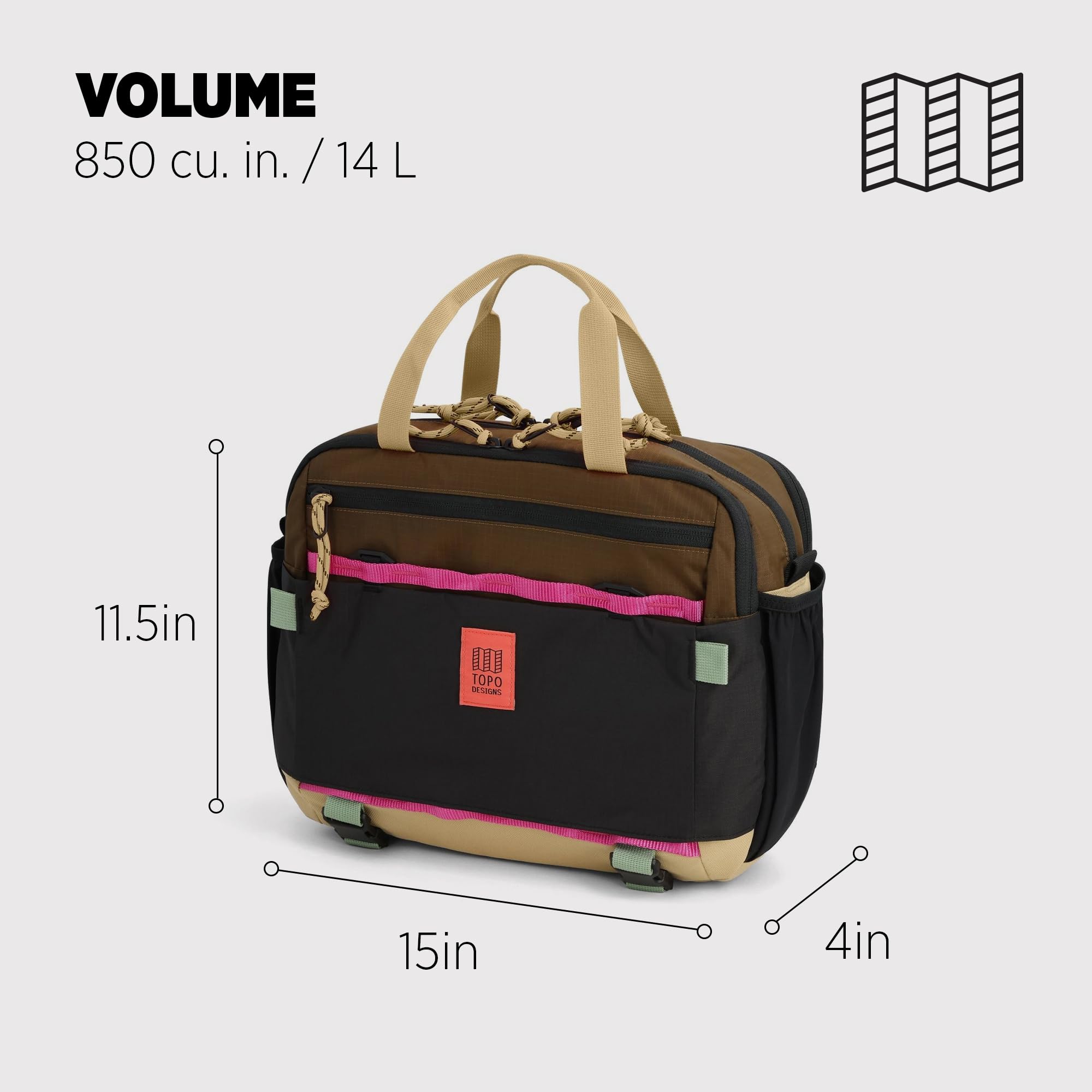 Topo Designs Mountain Cross Bag, Functional + Flexible Over Shoulder, Commuter Briefcase, Exterior Bottle Holders, Fair Trade