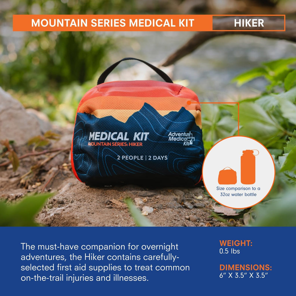 Adventure Medical Kits Mountain Series Medical Kit - Hiker - Emergency Medical First Aid Kit - For 2 People for 2 Days - Comes with a Trauma Pad, Medicine, Guide Book & More