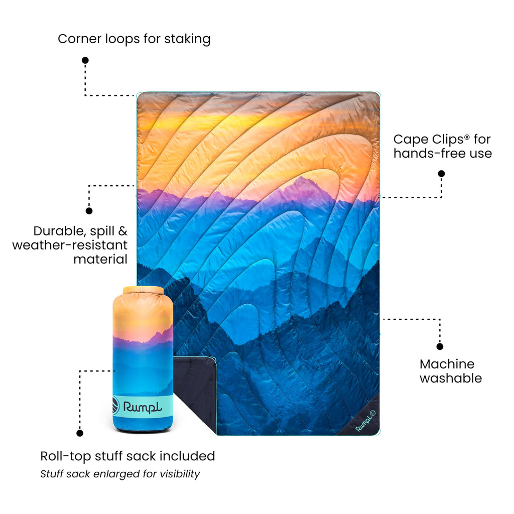 Rumpl Original Puffy 1-Person Blanket for Camping and Outdoors, Alpenglow