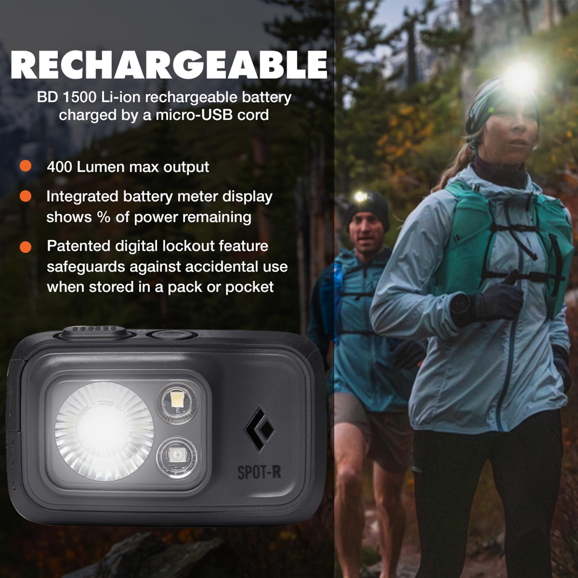 BLACK DIAMOND Spot 400 Headlamp | 400 Lumens Brightness, Dimmable | Waterproof & Durable | 3X AAA Battery Operated (Included) | Graphite