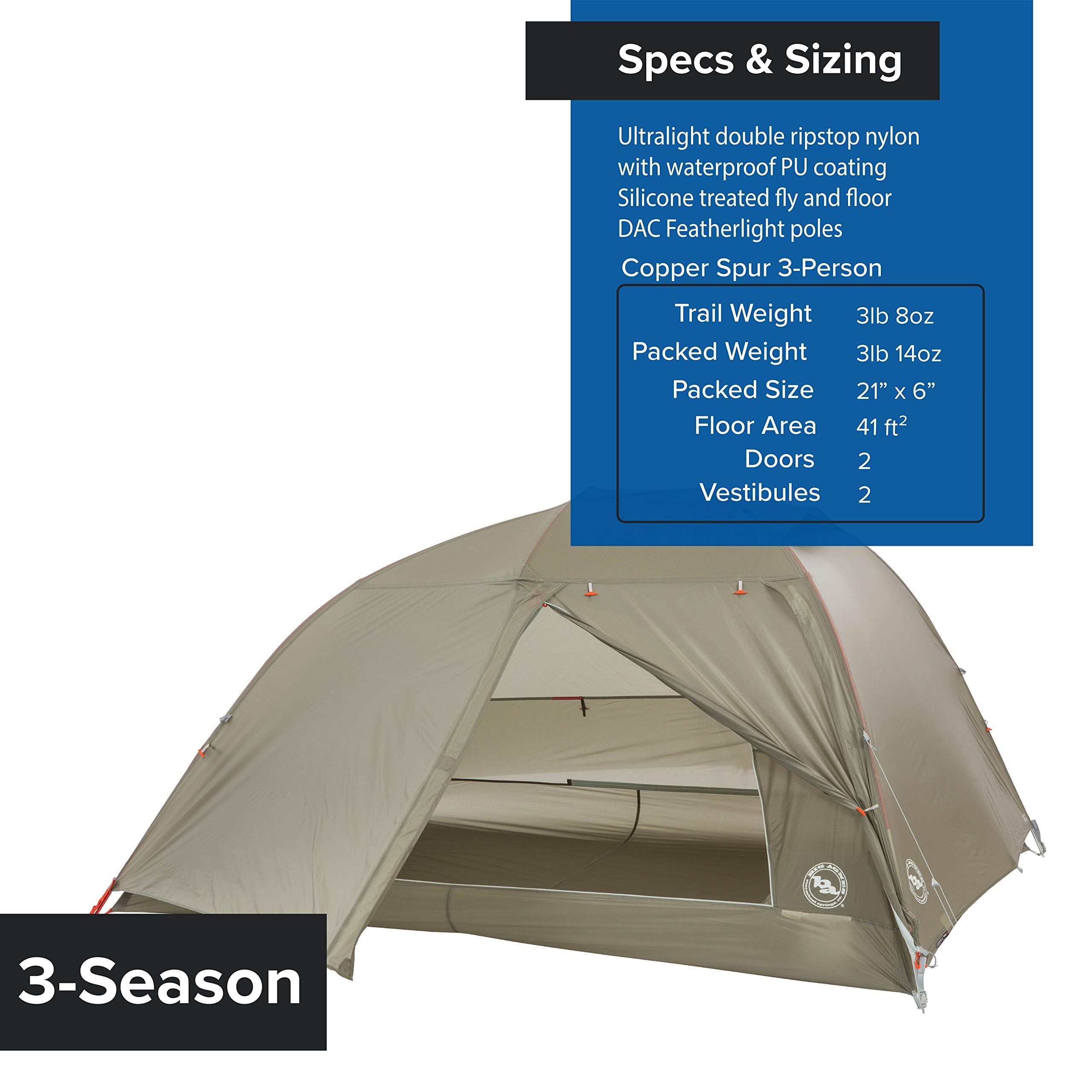 Big Agnes Copper Spur HighVolume Ultralight Backpacking and Camping Tent