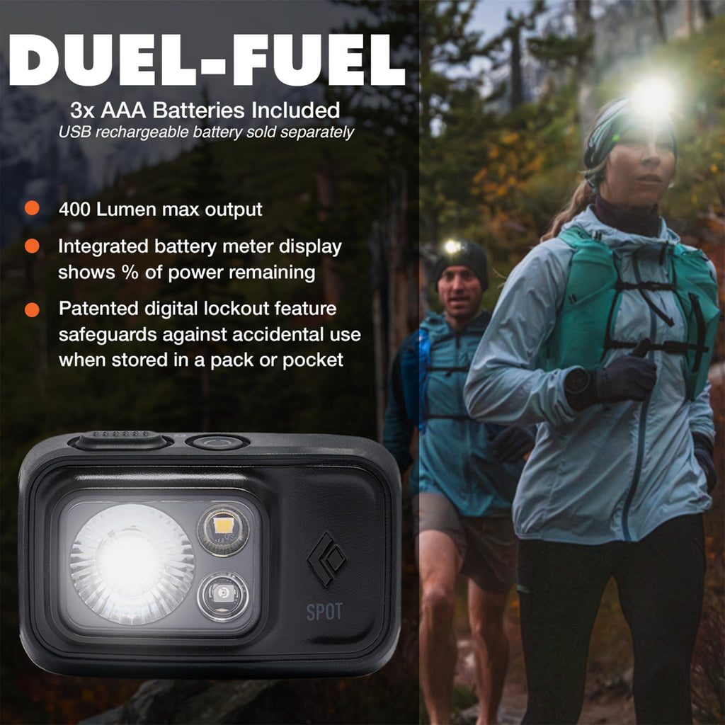 BLACK DIAMOND Spot 400 Headlamp | 400 Lumens Brightness, Dimmable | Waterproof & Durable | 3X AAA Battery Operated (Included) | Graphite