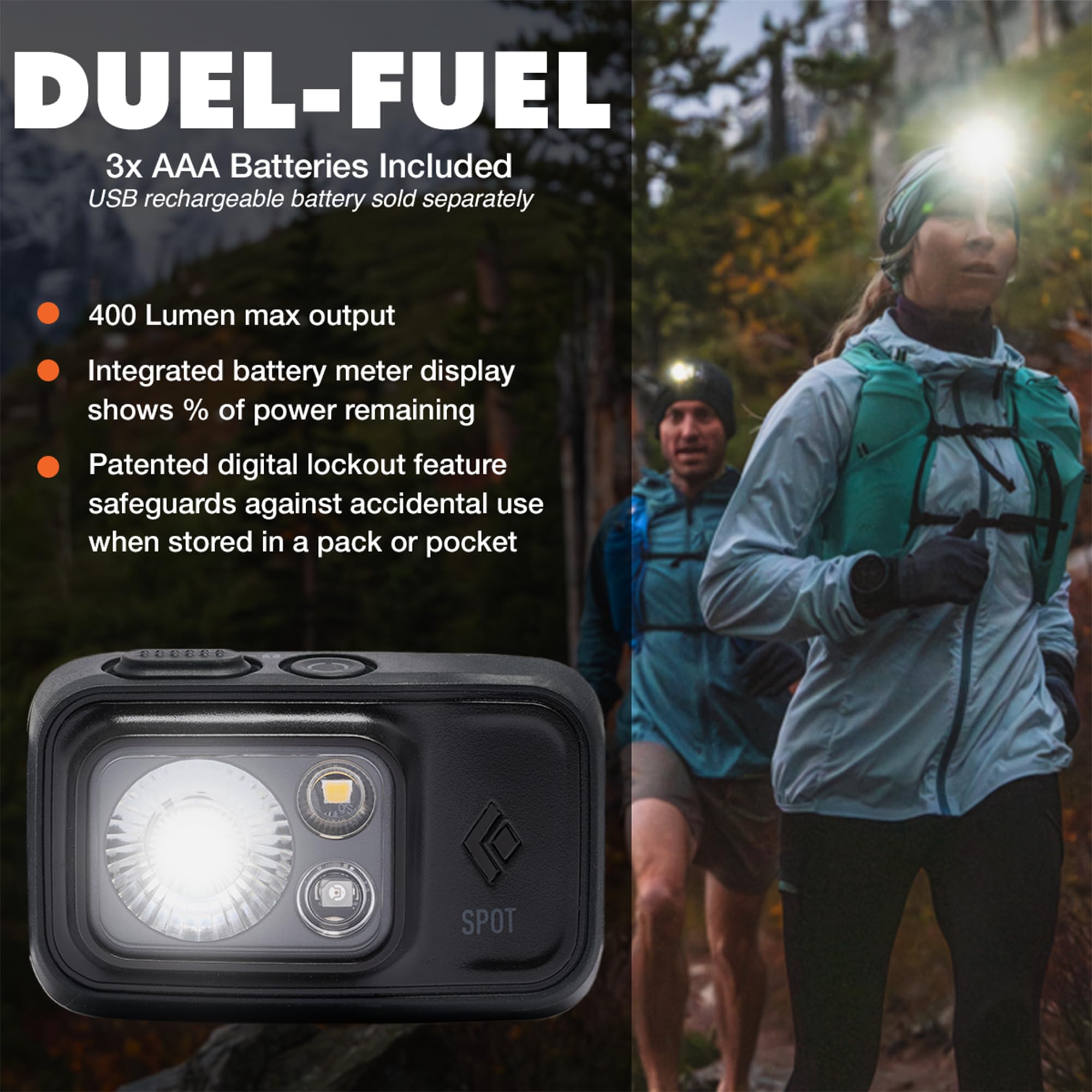 BLACK DIAMOND Spot 400 Headlamp | 400 Lumens Brightness, Dimmable | Waterproof & Durable | 3X AAA Battery Operated (Included) | Graphite