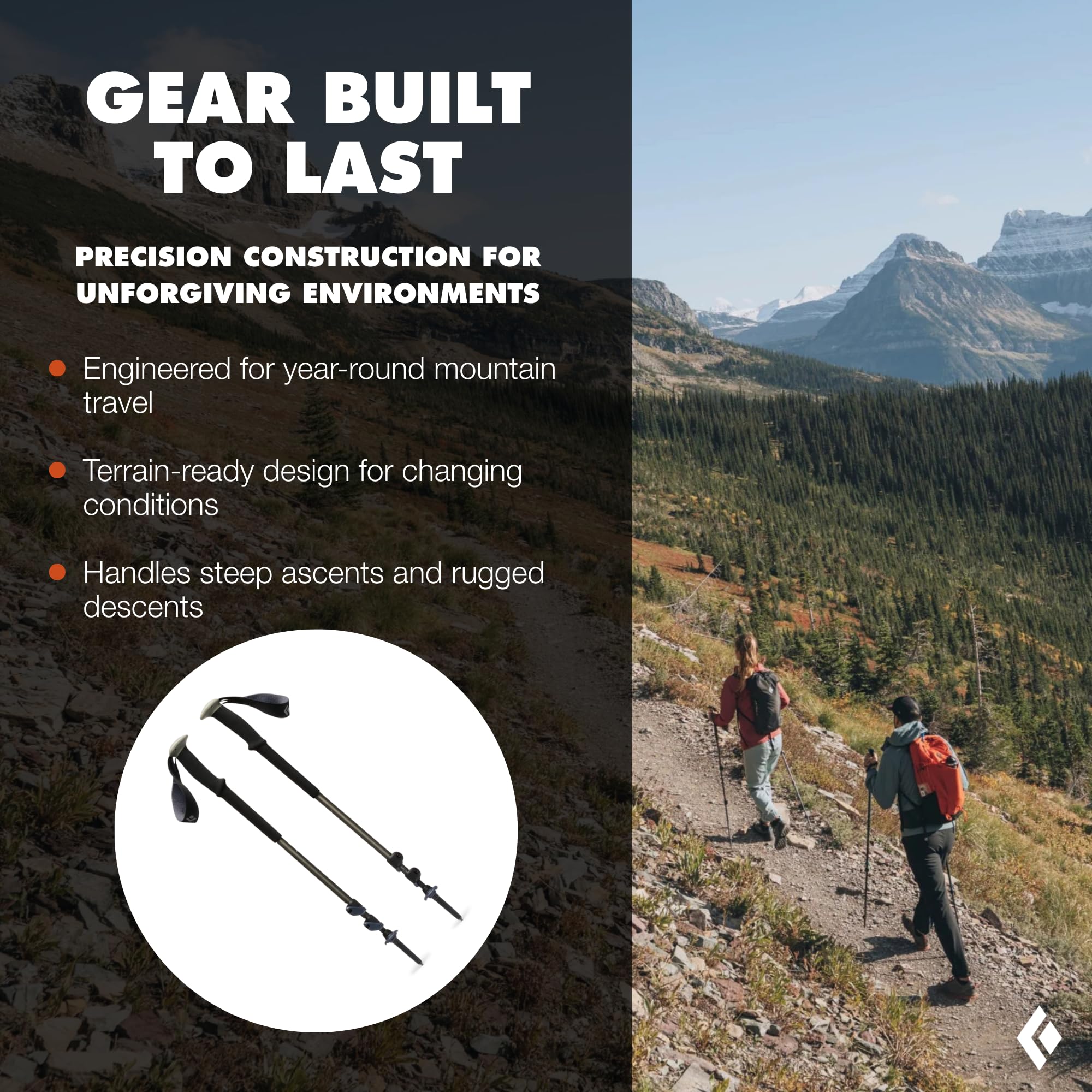 BLACK DIAMOND Trail Trekking Poles (Pair) | Lightweight Aluminum Hiking Poles | Natural, Cork, or Foam Grips | FlickLock Adjustable Shafts for All-Season Stability
