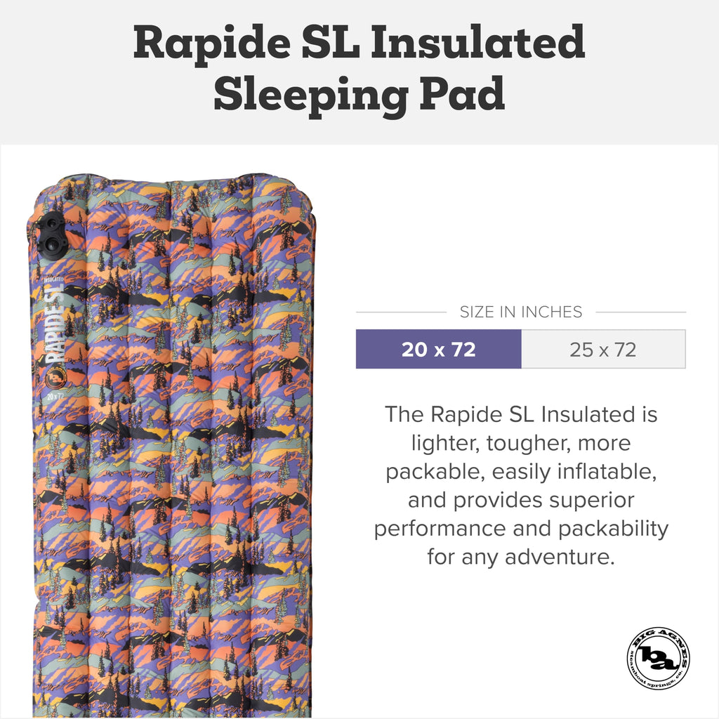 Big Agnes Rapide SL - Insulated Sleeping Pad, Ultralight, All Season Compact Backpacking and Hiking, Pumphouse Sack Included, Orange, 20x72 Regular