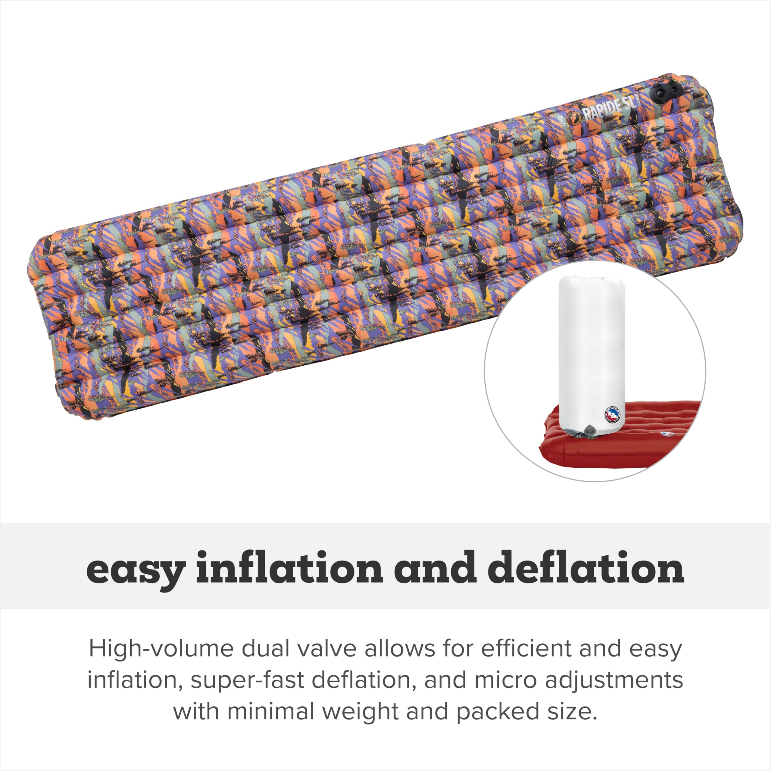Big Agnes Rapide SL - Insulated Sleeping Pad, Ultralight, All Season Compact Backpacking and Hiking, Pumphouse Sack Included, Orange, 20x72 Regular
