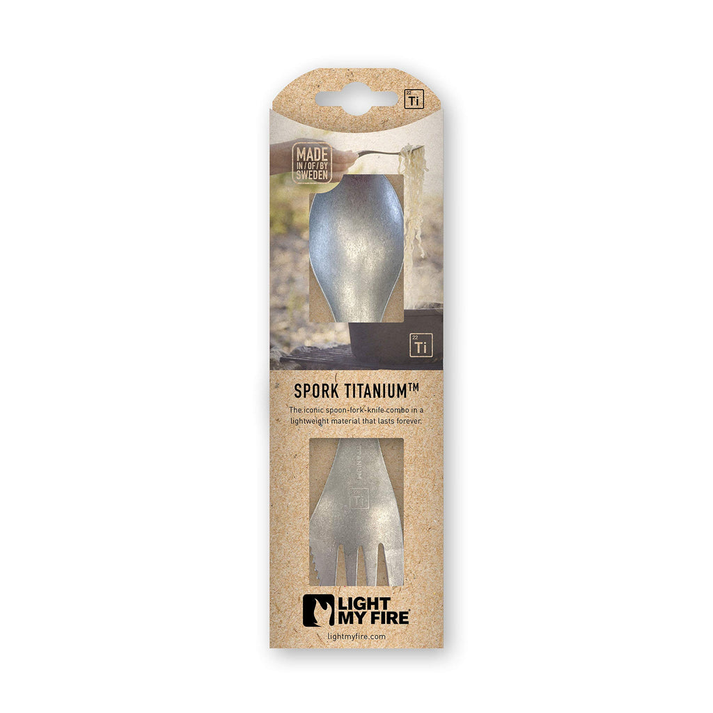Light My Fire Titanium Spork Camping Spoon Fork Knife Combo Reusable Travel & Camping Utensils - Unbreakable Non-Toxic BPA Free Outdoor Backpacking Hiking Picnic Utensil, 1 Metal Spork