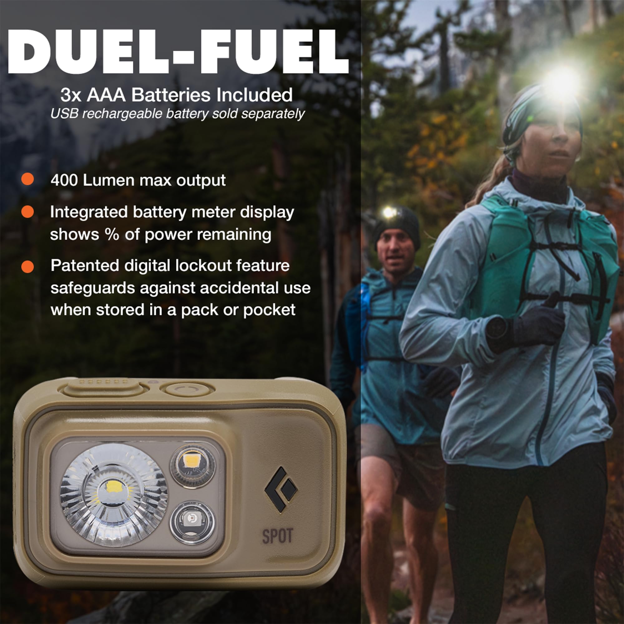 BLACK DIAMOND Spot 400 Headlamp | 400 Lumens Brightness, Dimmable | Waterproof & Durable | 3X AAA Battery Operated (Included) | Graphite