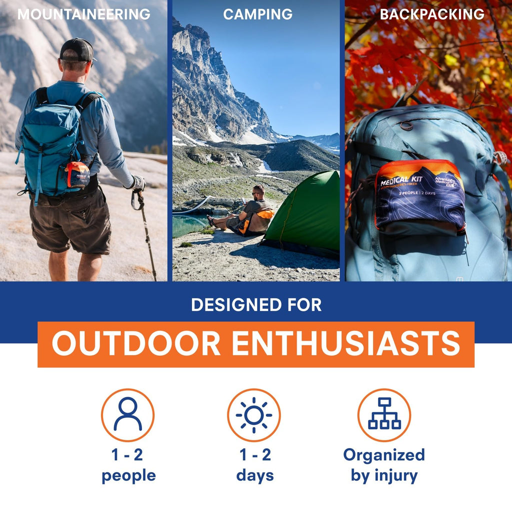 Adventure Medical Kits Mountain Series Medical Kit - Hiker - Emergency Medical First Aid Kit - For 2 People for 2 Days - Comes with a Trauma Pad, Medicine, Guide Book & More
