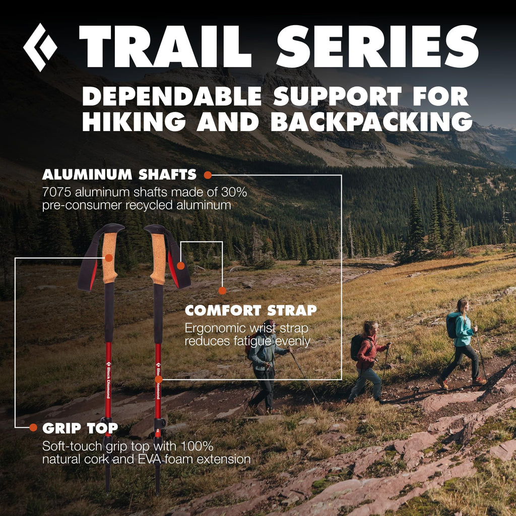BLACK DIAMOND Trail Trekking Poles (Pair) | Lightweight Aluminum Hiking Poles | Natural, Cork, or Foam Grips | FlickLock Adjustable Shafts for All-Season Stability