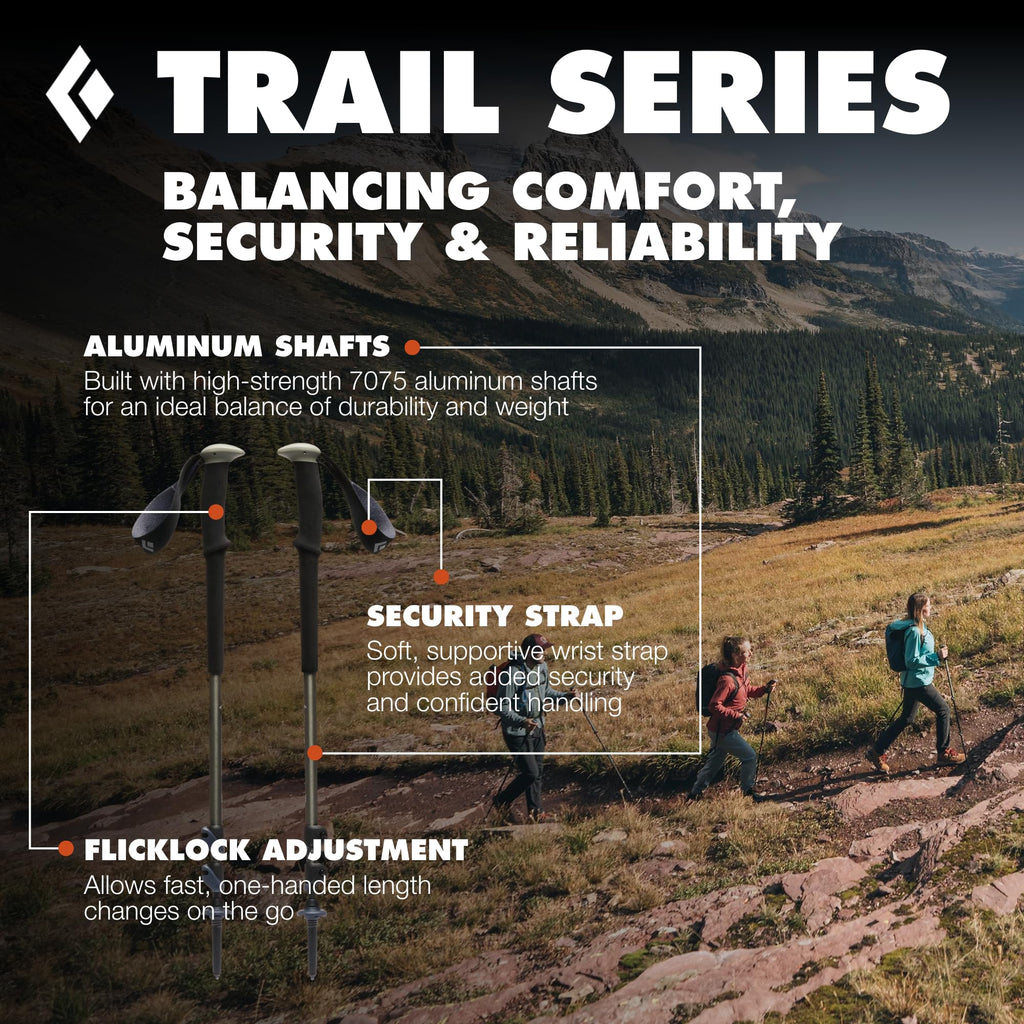 BLACK DIAMOND Trail Trekking Poles (Pair) | Lightweight Aluminum Hiking Poles | Natural, Cork, or Foam Grips | FlickLock Adjustable Shafts for All-Season Stability