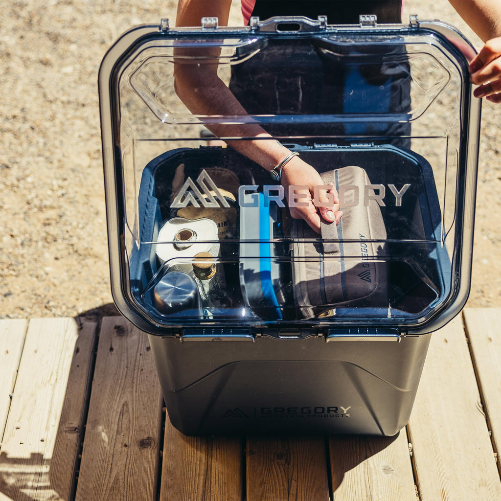Gregory Alpaca 25L Waterproof Gear Organization/Camping Gear Box with Transparent Removable Lid, Slate Blue